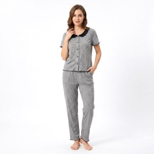 Lace Dots Ladies Pajama Set - Grey