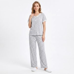 Mini Butterfly Bow Ladies Pajama Set - Grey
