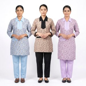 Dots Maid uniform TC- Cotton Material - Pink Blue Purple