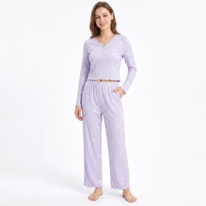 Mini Love 3 Buttons Ladies Pajama Set - Light Purple