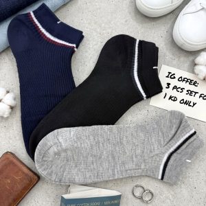 2 Strips Adult Socks 3 Pcs Set ANKLE CUT - Multicolor