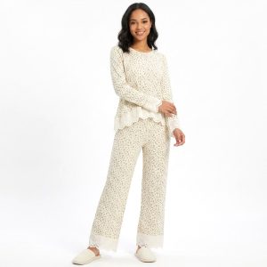 Mini Dots Design Ladies Pajama Set - White