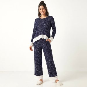 Mini Dots Design Ladies Pajama Set - Blue