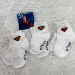 Superman Kids School Socks 3 Pcs Set Ankle Cut - White