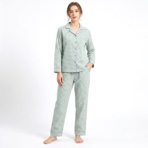 Mini Checks Design Ladies Pajama Set - Green