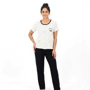 Red Clover Ladies Pajama Set - White Black
