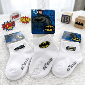 Batman Kids School Socks 3 Pcs Set Ankle Cut - White