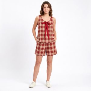 Checks Ladies Shorts Set - Red