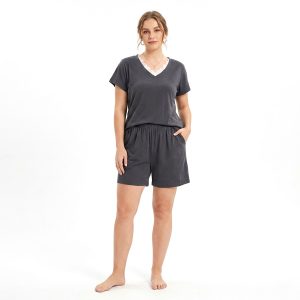 Plain Lace Ladies Shorts Set - Black