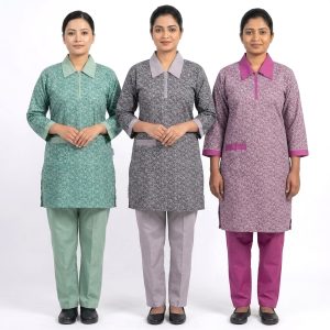 Dots Maid uniform TC- Cotton Material - Grey Green Purple
