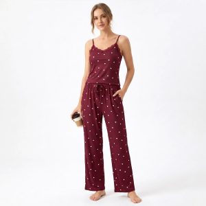 Love Lace Ladies Sleeveless Pajama Set - Maroon