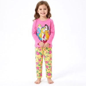 Princess Girls Full Sleeves Pajama Set KHAFIF - Pink Yellow