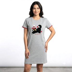 Black Cat Ladies Dress - Grey