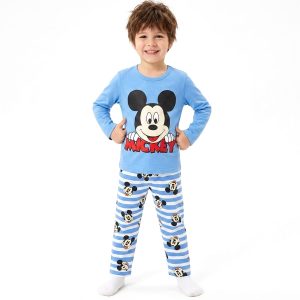 Mickey Strips Boys Full Sleeves Pajama Set KHAFIF - Blue