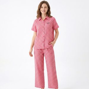 Smile Checks Ladies Pajama Set - Red