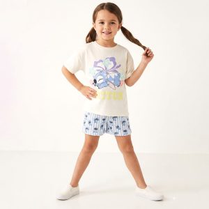 Stitch Floral Girls Shorts Set - White
