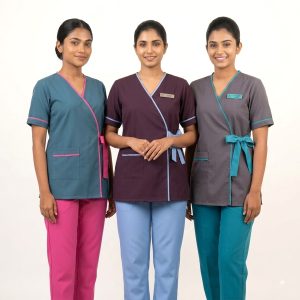 Side Tie Uniforms Maid Kreb Qasir يونيفورم كريب - Maroon Blue Grey