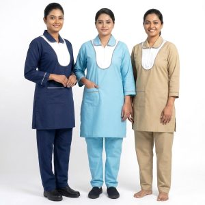 Dots Maid uniform TC- Cotton Material - Navy Blue, Beige, Sky Blue