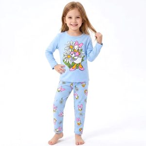 Daisy Floral Girls Full Sleeves Pajama Set KHAFIF - Sky Blue