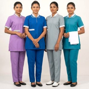 Pocket Collar Uniforms Maid Kreb Punjabi يونيفورم كريب - Blue Light Green Purple Ferozi