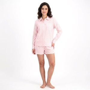 Mini Checks Ladies Shorts Set - Pink