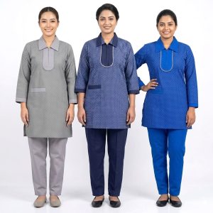 Dots Maid Uniform TC- Cotton Material - Navy Blue, Grey, Blue