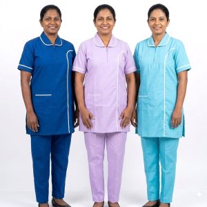 Lace Strip Maid Punjabi Uniform TC- Cotton Material - Sky Blue Purple Navy Blue