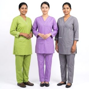 Side Maid uniform TC- Cotton Material - Grey Green Purple