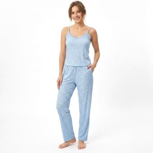 Love Lace Ladies Sleeveless Pajama Set - Sky Blue