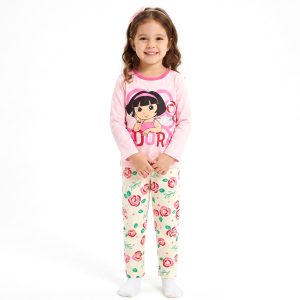Dora Floral Girls Full Sleeves Pajama Set KHAFIF - Pink