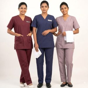 2 Pockets Maid uniform TC- Cotton Material - Blue Maroon Light Purple