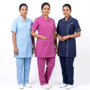 Lace Strip Maid Punjabi Uniform TC- Cotton Material - Sky Blue Pink Navy Blue