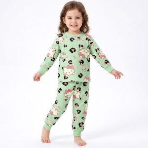 Kitty Girls Full Sleeves Pajama Set MCHAKKY - Green
