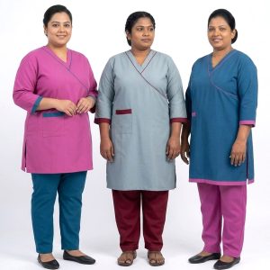 Side Tie Uniforms Maid Kreb Punjabi يونيفورم كريب - Grey, Blue, Pink