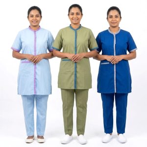 Lace Maid Punjabi Uniform TC- Cotton Material - Sky Blue Green Navy Blue