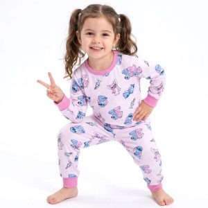Angel Stitch Girls Full Sleeves Pajama Set MCHAKKY - Pink