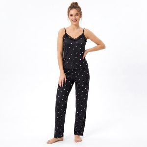 Love Lace Ladies Sleeveless Pajama Set - Black