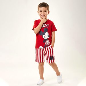 Mickey Strips Boys Shorts Set - Red