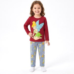 Tinker Bell Girls Full Sleeves Pajama Set KHAFIF - Red Grey