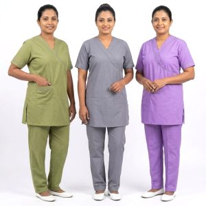 Plain Maid Punjabi Uniform TC- Cotton Material - Purple Green Grey