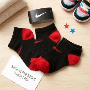Kids Socks 3 Pcs Set - Black Red