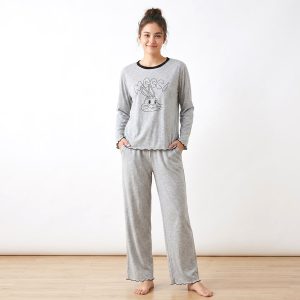 Cute Rabbit Ladies Pajama Set - Grey