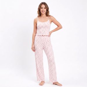 Mini Rose Ladies Sleeveless Pajama Set - Pink
