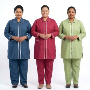 Zipper Maid Punjabi Uniform TC- Cotton Material - Blue Pink Green