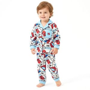 Mini Spidey Boys Front Open Pajama Set - Sky Blue