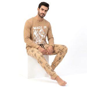 Mario Men's Full Sleeves Pajama Set - Brown -MF 017