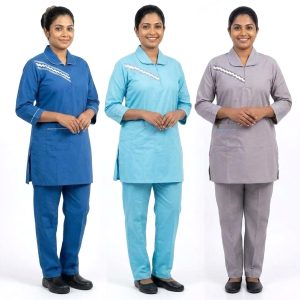 Side Lace Maid Punjabi Uniform TC- Cotton Material - Sky Blue Grey Navy Blue