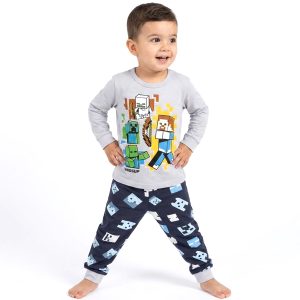 Minecraft Boys Full Sleeves Pajama Set KHAFIF - Grey Blue