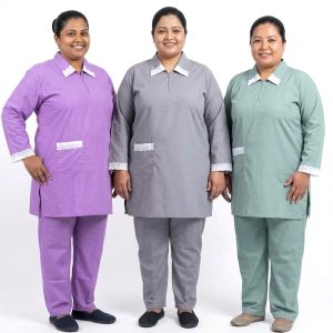 Side Pocket Maid Punjabi Uniform TC- Cotton Material - Purple Grey Green
