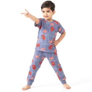 Spiderman Boys Half Sleeves Pajama Set MCHAKKY - Powder Blue